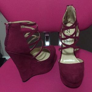 Burgundy Red Strappy Wedge Heel Platform